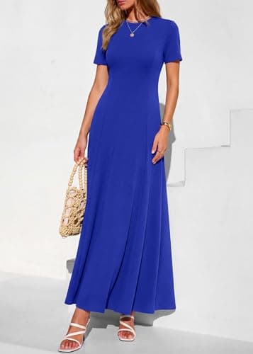 KIRUNDO Wedding Guest Dresses for Women 2026 Spring Summer Short Sleeve Pleated Long Flowy A Line Formal Maxi Dress Pockets(Royal Blue, Small) - Thumbnail 3