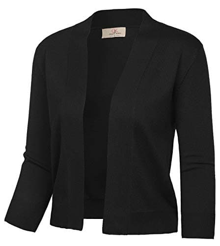 GRACE KARIN Women's 3/4 Sleeve Black Knit Cropped Cardigan Sweaters Open Front Bolero Shrugs Sweater Tops L - Image 1