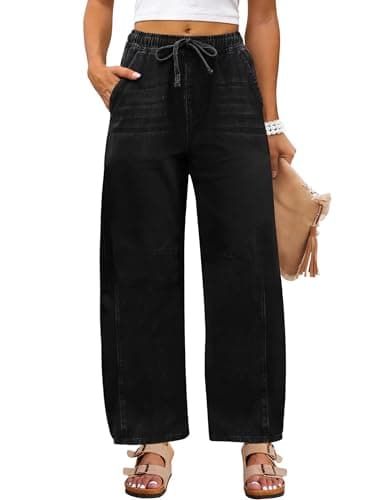 ANRABESS Women Barrel Jeans High Waisted Wide Leg Drawstring Denim Pants Y2K Baggy Loose Fit Trouser Jeans with Pockets Faded Black XX-Large