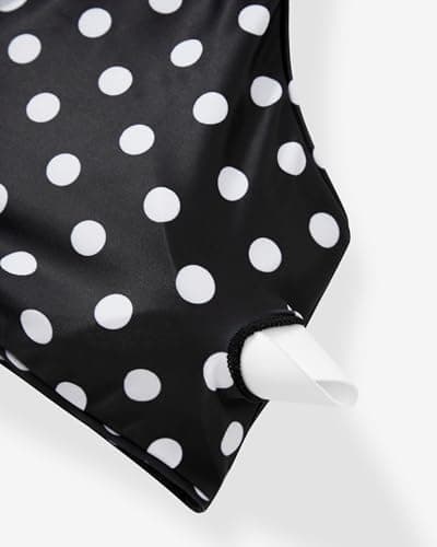 MOOSLOVER Women One Shoulder High Waisted Bikini Tie High Cut Two Piece Swimsuits(M,Black White Polka Dot) - Thumbnail 6