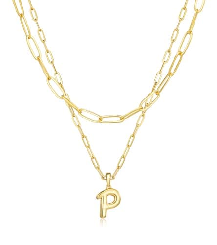 adoyi Gold Heart Initial Necklaces for Women Hers Dainty 14K Gold Plated Heart Layered Letter P Pendant Necklace Stack Jewelry Birthday Valentines Gifts for Women Mom and Wife - Image 1