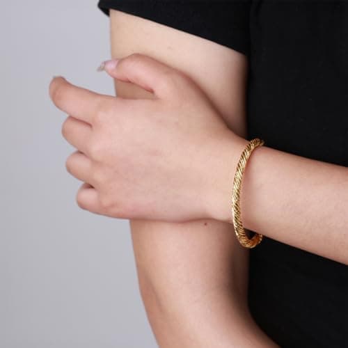 BOLAGTIER Stainless Steel Twisted Cable Wire Bracelets Adjustable Open Cuff Bangle Bracelet Vintage Jewelry Gift for Women (C-Gold 62) - Thumbnail 3