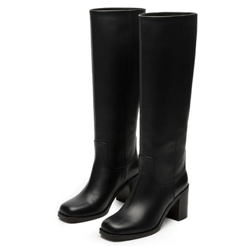 heelchic Black Knee High Boots for Women, Square Toe Chunky Block Heeled Long Boots, Tall Boots 7.5 - Image 1