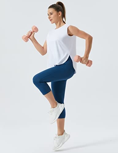 THE GYM PEOPLE Women's Workout Tank Tops Loose Fit Sleeveless Cotton Running Shirts White - Thumbnail 6