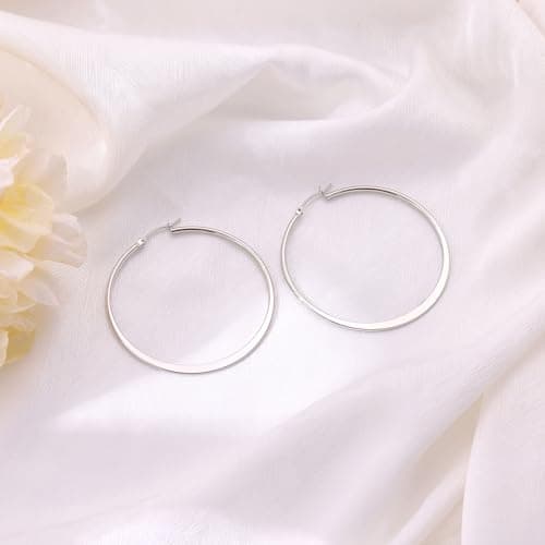 Gacimy Large Silvertone Hoop Earrings for Women 14k White Gold Plated, Hypoallergenic Silvertone Earrings Hoops 50mm - Thumbnail 6