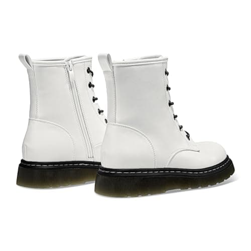 Athlefit Women's Lace-Up Combat Boots Fashion Casual Low Platform Lug Sole Ankle Booties with Side Zipper for Music Festival,White,Size 8,AD01863 - Thumbnail 5