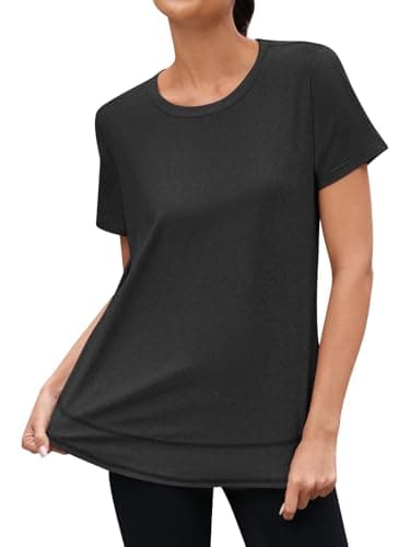 3rd hill Womens Workout Tops Short Sleeve Crewneck Sports Yoga Running Shirts Quick Dry Outfits Black M - Thumbnail 4