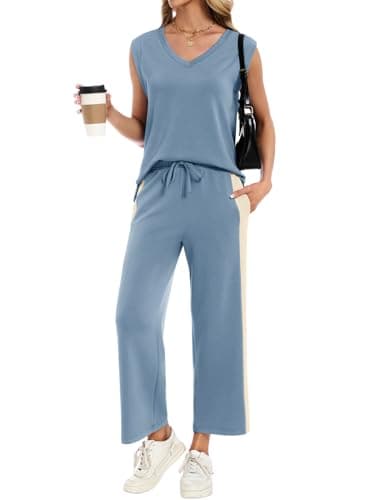 YOKGO Two Piece Sets for Women Summer Outfits V Neck Lounge Sets Business Casual Vacation Travel Matching Set - Image 1