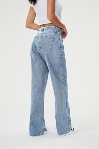 HDLTE Women Wide Leg Jeans High Waist Baggy Jean Loose Boyfriends Jeans Blue Washed - Thumbnail 3