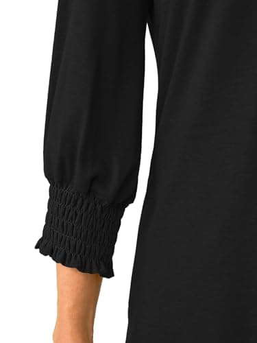 GKBK Womens 3/4 Sleeve Shirts V Neck Dressy Casual Spring Summer Blouses with Smocked Cuffs A- Black - Thumbnail 5