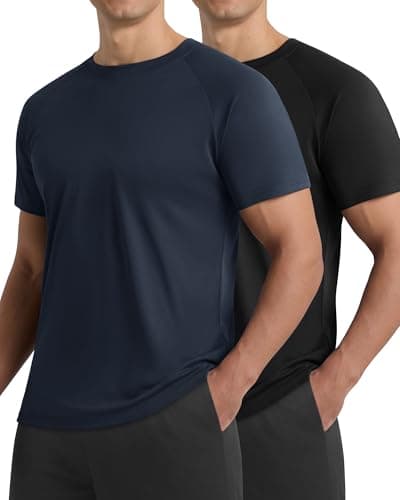 Barjneel 2 Pack Workout Shirts for Men - Black Casual Quick Dry Moisture Wicking Men's T-Shirts for Gym Running Athletic - Image 1