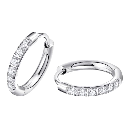 ENVYOU 316L Surgical Steel Huggie Hoop Earrings,Dainty Pave Cubic Zirconia Cartilage Tiny Earring for Sensitive Ears Hypoallergenic Lightweight (Silver 10mm) - Image 1