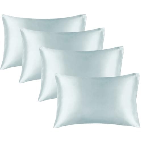 BEDELITE Satin Pillowcase for Hair and Skin, Super Soft Similar to Silk Pillow Cases 4 Pack with Envelope Closure, Cooling Pillowcases for Women Men (20"x26" Standard Size, Stone Blue)