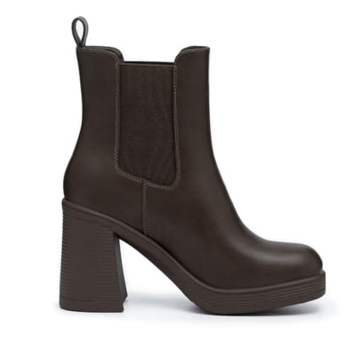 Athelfit Womens High Chunky Heel Platform Chelsea Boots Dark Brown Size 9 - Thumbnail 3