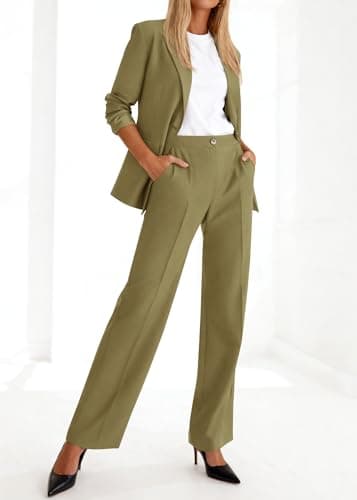KIRUNDO Womens Suits 2 Piece Set Business Casual Blazer Jacket Wide Leg Dress Pants Suits Professional Work Office Outfits(Army Green, XX-Large) - Thumbnail 4