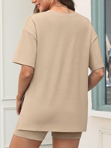 Charmo Womens Two Piece Short Sets Summer Plus Size Lounge Sets Beach Travel Outfits for Women Clothing 2026 Khaki XL - Thumbnail 3