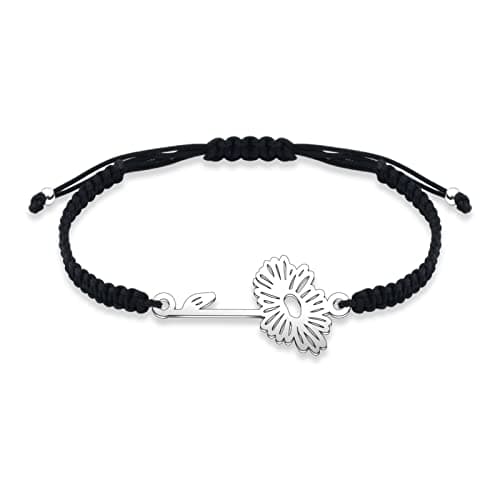 YLWJSP 12 Months Braided Rope Bracelet - Birth Month Flower Jewelry - Daisy Birth Flower Gift for Her - Image 1