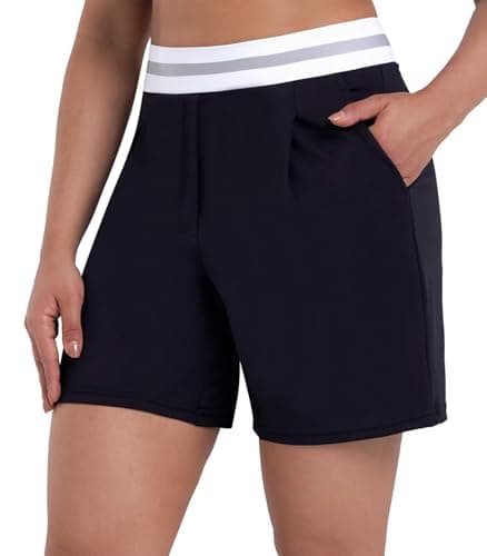 Sunzel Women's Pleated Athletic Shorts with Pockets Elastic High Waist Flowy Wide Leg Workout Shorts for Yoga Running Lounge Black - Thumbnail 3