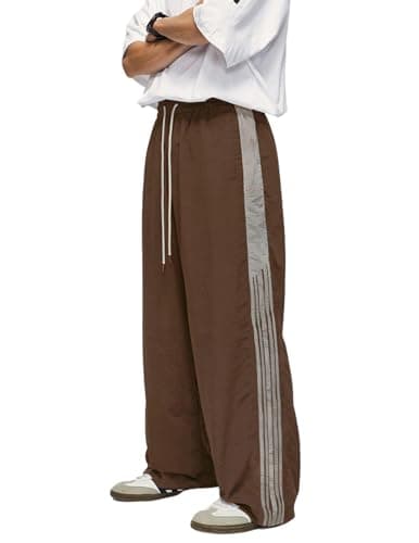 Aelfric Eden Striped Track Pants Men Y2k Parachute Pants Women Wide Leg Baggy Sweatpants Cargo Pants with Drawstring Brown Small - Image 1