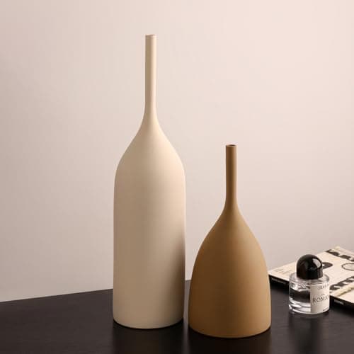 DecoVlog Ceramic Vases Set of 2, Modern Boho Vases for Centerpiece Decor, Matte Minimalist Neutral Vases for Home Decor, Living Room, Bookshelf, and Entryway Table Decor (Multicolor-2) - Thumbnail 3