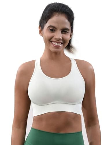 Cordaw Women's High Support Sports Bra, Adjustable Straps & Molded Cups, Racerback Workout Top Retro White M - Image 1