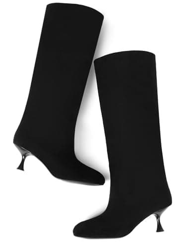 vivianly Women's Wide Calf Suede Knee Boots Pull-On 2.24" Kitten Heel Tall Boots Comfortable Versatile Dress Boots for Formal Daily Wear Black Size 12 - Image 1