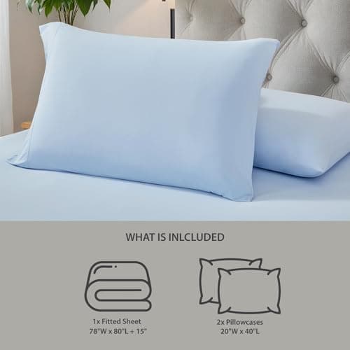 Regency Heights King Sheet Sets 3 Piece, Cooling Spandex Sheet,Fade Resistant Fitted Sheet & Pillowcases, All Elastic Fits Up to 15" Mattress, Breathable & Moisture-Wicking for Hot Sleepers, Ice Blue - Thumbnail 6