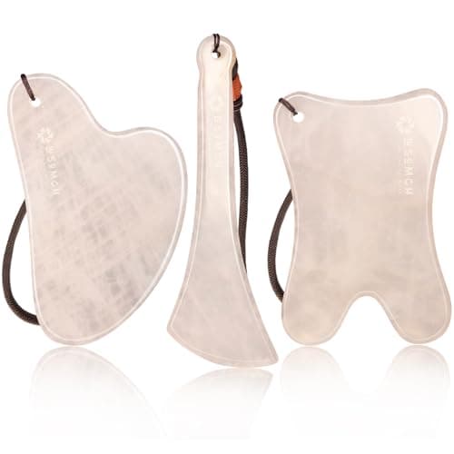 Lusomch Jade Gua Sha Massager Skin Care Set, 3 in 1 Pack, Pink Guasha Tool for Face and Body, Natural Jade Stone Beauty Products - Image 1
