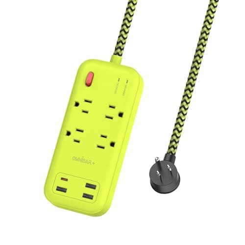 Omnibar USB Surge Bar 4 Power Strip - 4 Outlets 4 USB Ports(1 USB C), Multi Plug Outlet Extender with 6Ft Braided Extension Cord, 1800 J, Wall Mount, Flat Plug, Desk Charging Station for Office Home - Image 1