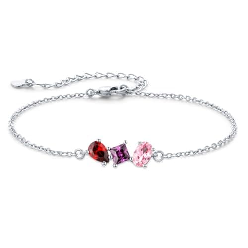 Zoesky Personalized 1-5 Birthstone Bracelet for Women Sliver Tone 5A Cubic Zirconia Bracelet CZ Custom Birthstone Bracelet Jewelry for Christmas Birthday Mother Day Gift (Type2-3 Birthstones) - Image 1