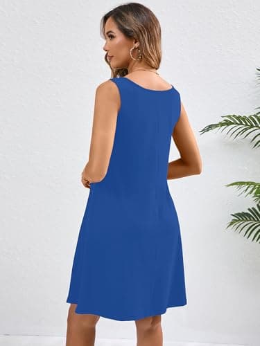 KORSIS Sundress for Women Casual T Shirt Tank Dresses Sleeveless Swing Flowy Ladies Formal Work Summer Dress with Pockets RoyalBlue M - Thumbnail 5