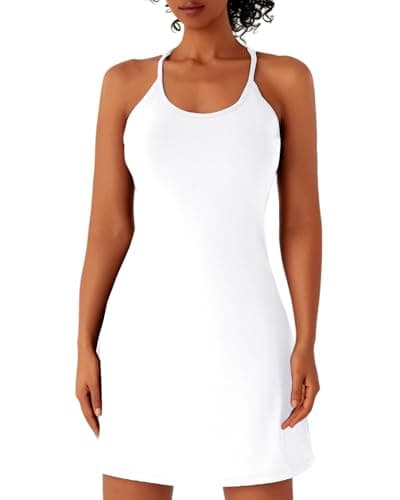 Womens Tennis Dress Athletic Dress with Built-in Shorts Pockets-Golf Workout Adjustable Straps Summer for Women Outfits Bright White - Image 1