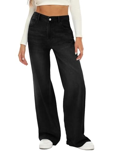HDLTE Black Women Wide Leg Jeans High Waist Baggy Jean Loose Boyfriend Jeans Denim Pants Y2K - Image 1