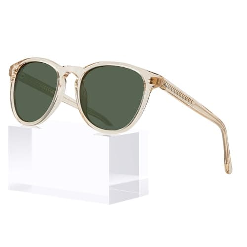 CARFIA Acetate Polarized Sunglasses for Women Trendy Retro Sun Glasses Clear Tea Frame