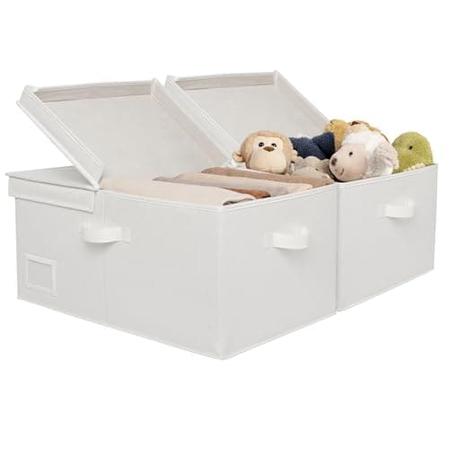 GRANNY SAYS Fabric Storage Bins with Lids, Decorative Storage Boxes, Closet Basket for Shelves, Extra Large Storage Bins for Clothes, Toy Storage Chest, Ivory, 2-Pack - Image 1