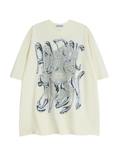 Aelfric Eden Metalic Graphic Tees Men Y2k Oversized T Shirts Women Vintage Tees Unisex Summer Tops Apricot Large - Image 1