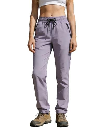 Hiking Pants Women Water Resistant Quick Dry Lightweight Sweatpants Zipper Pockets Elastic Waist Drawstring UPF 50+ Casual Athletic Lounge Travel Purple M - Image 1