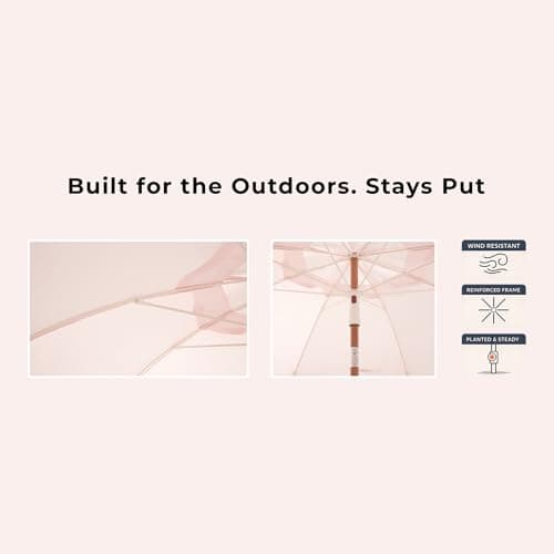 DEER LAND 6FT Patio Beach Umbrella for Outdoor, UPF 50+ Sun Shade for Patio, Backyard, Garden, Pool and Beach, Tilt Adjustable, Portable, Harbour Rosé Pink - Thumbnail 6
