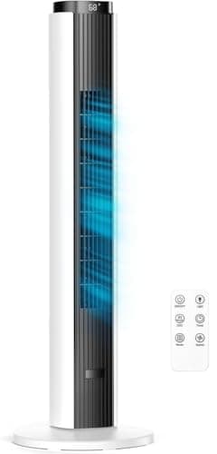 Antarctic Star 37" Tower Fan for Bedroom, 80° Oscillating Standing Floor Fan, 6 Speeds 4 Modes, 23 ft/s High Velocity, 12H Timer with Remote, Portable Cooling Fan Living Room Office, Black & White