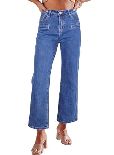 Astylish Womens Cropped Bootcut Jeans Trendy High Waisted Straight Leg Jeans Stretch Wide Leg Denim Pants 2026 Light Blue 8 - Image 1