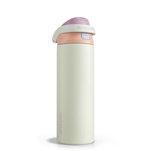 ENCOOL Leakproof Insulated Water Bottle with Straw Dual-Sip Water Bottle Bag-Safe Design for Work, Commute & Gym – Keeps Drinks Cold All Day, 24 oz, Sand Beige - Image 1