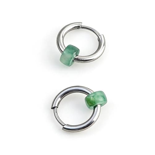 ANNIE WU Natural Jade Hoop Earrings, 6mm Jade Bead 925 Silver Plated Huggie Earrings for Women, Dainty Minimalist Hypoallergenic Jewelry for Daily Wear & Gifting - Image 1