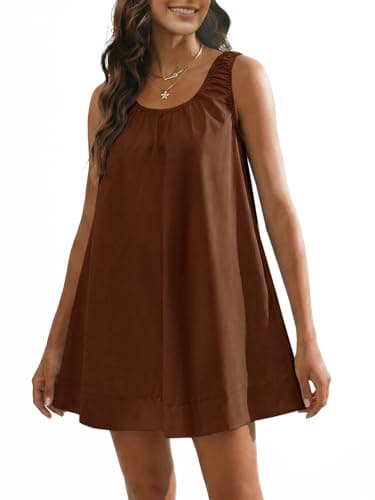 Wenrine Womens Oversized Summer Tank Mini Dress Casual Sleeveless Scoop Neck Loose Beach Vacation Sundresses Coffee - Image 1