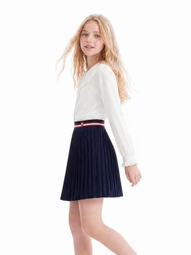 Barry Banny Girls Navy Knit Pleated Skirt with Elastic Waist A Line School Uniform Casual Skirt for Teen 16Y - Thumbnail 4