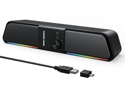 SENZER CS20 2 in 1 Bluetooth Computer Speakers for Desktop, USB Plug & Play Clear Sound PC Speakers with RGB Light, Monitor Sound Bar with Volume Knob, Gaming Speaker for PC Laptop Phone Tablet - Image 1