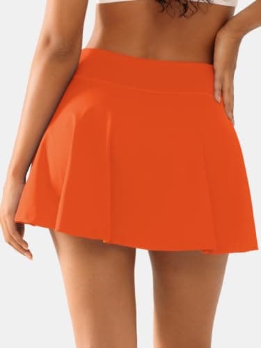 AFFOLE Women's Tennis Golf Skirts High Waisted with Pockets Inner Shorts for Athletic Skorts Sports Running Pickleball Orange - Thumbnail 2