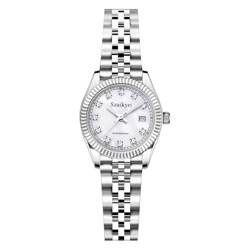 Szaikyri Classic Watch for Women with Solid Stainless Steel Band Ladies Dress Watch Womens Calendar Watch (Silver) - Image 1
