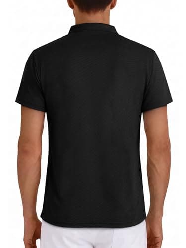 Crastimo Mens Henley Short Sleeve T-Shirt Ribbed Knitted Stretchy Slim Fit Moisture Wicking Soft Texture Fabric 4 Buttons Summer Classic Tee Black XXL - Thumbnail 2