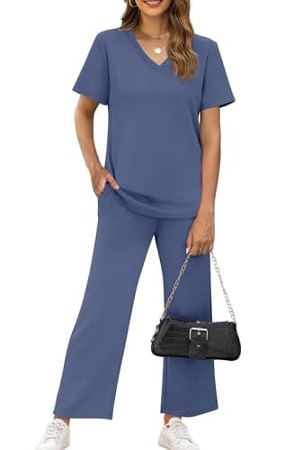 WIHOLL Matching Sets Women Clothing 2 Piece Loungewear Summer Spring Workout Sets Pants Jogging Suits Beach Resort Wear Going Out Vacation Essentials Maternity Clothes 2025 Blue XL - Thumbnail 2