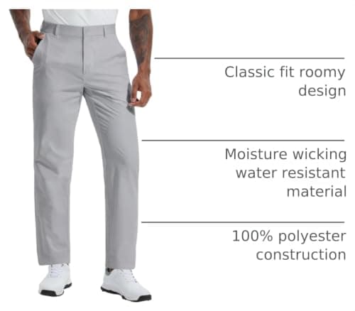 Men's Golf Pants 32" Classic Fit Quick Dry Lightweight Stretch Comfy Dress Work Business Casual Trousers for Men Clothing with Pockets, Light Grey, 33W x 32L - Thumbnail 4
